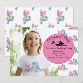 Mermaid Pink Paars Birthday Party Invitation Kaart