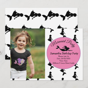 Mermaid Pink Paars Birthday Party Invitation Kaart
