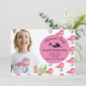 Mermaid Pink Paars Birthday Party Invitation Kaart (Staand voorkant)