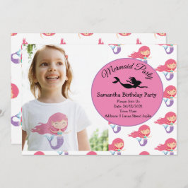 Mermaid Pink Paars Birthday Party Invitation Kaart