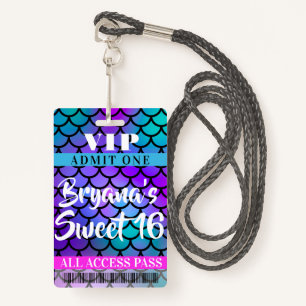Mermaid Pink Paars Blauwgroen Party Sweet 16 VIP P Badge