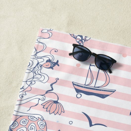 Mermaid Pink Stripe Beach Towel Strandlaken (In situ)