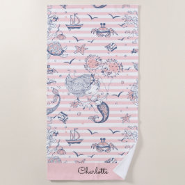 Mermaid Pink Stripe Beach Towel Strandlaken