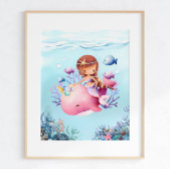 Mermaid Pink Whale Nursery Poster