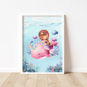 Mermaid Pink Whale Nursery Poster