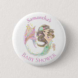 Mermaid Pink White Baby shower Button