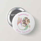 Mermaid Pink White Baby shower Button (Voorkant /achterkant)