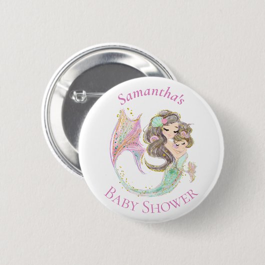 Mermaid Pink White Baby shower Button (Voorkant /achterkant)