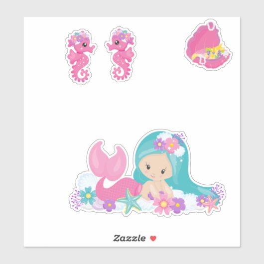 Mermaid Pink Zee vrienden Sticker (Vel)
