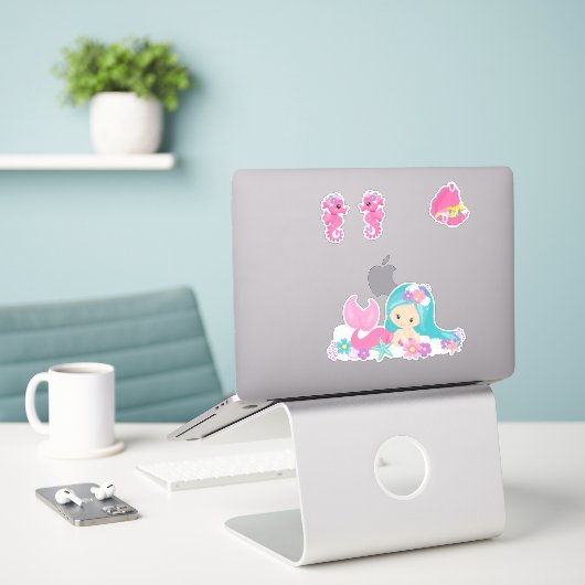 Mermaid Pink Zee vrienden Sticker (Laptop op bureau)
