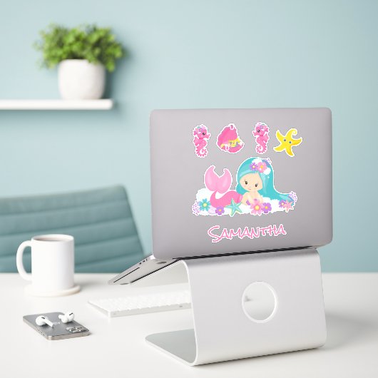 Mermaid Pink Zee vrienden Sticker (Laptop op bureau)