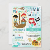 Mermaid Piraat Broer of Zus Uitnodiging (Voorkant)
