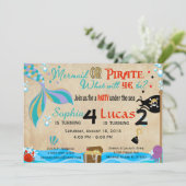 Mermaid & Pirate Birthday Brother & Sister Party Kaart (Staand voorkant)