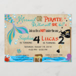 Mermaid & Pirate Birthday Brother & Sister Party Kaart<br><div class="desc">Mermaid & Pirate Birthday Brother & Sister Party</div>