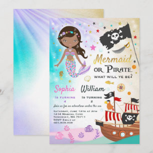 Mermaid Pirate Birthday Invitation Siblings Party Kaart