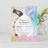 Mermaid Pirate Birthday Invitation Siblings Party Kaart (Staand voorkant)