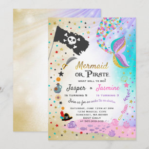 Mermaid Pirate Birthday Invitation Siblings Party Kaart