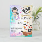 Mermaid Pirate Birthday Invitation Siblings Party Kaart (Staand voorkant)