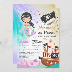 Mermaid Pirate Birthday Invitation Siblings Party Kaart