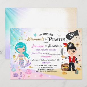 Mermaid Pirate Birthday Invitation Siblings Party Kaart