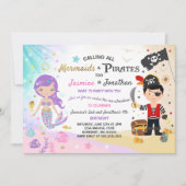 Mermaid Pirate Birthday Invitation Siblings Party Kaart (Voorkant)