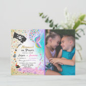 Mermaid Pirate Birthday Invitation Siblings Party Kaart (Staand voorkant)