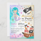 Mermaid Pirate Birthday Invitation Siblings Party Kaart (Voorkant)