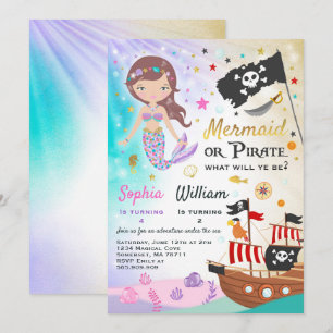 Mermaid Pirate Birthday Invitation Siblings Party Kaart