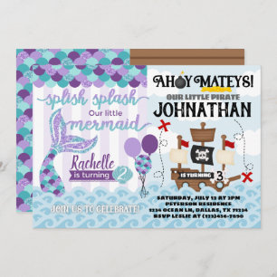 Mermaid Pirate Birthday Party Invitation Kaart