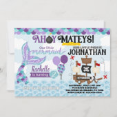 Mermaid Pirate Birthday Party Invitation Kaart (Voorkant)