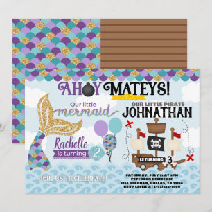 Mermaid Pirate Birthday Party Invitation Kaart