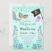 Mermaid & Pirate Birthday Sibling Boy Girl Invite Kaart (Voorkant)