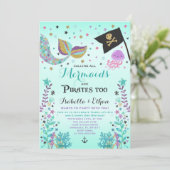 Mermaid & Pirate Birthday Sibling Boy Girl Invite Kaart (Staand voorkant)