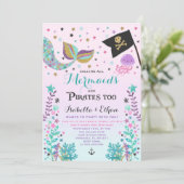 Mermaid & Pirate Birthday Sibling Boy Girl Invite Kaart (Staand voorkant)