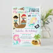 Mermaid Pirate Invitation Boy Girl Invitation Kaart (Staand voorkant)