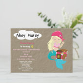 Mermaid Pirate Treasure Hunt Birthday Invitation Kaart (Staand voorkant)