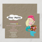 Mermaid Pirate Treasure Hunt Birthday Invitation Kaart (Voorkant / Achterkant)