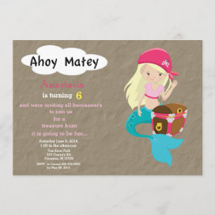 Mermaid Pirate Treasure Hunt Birthday Invitation Kaart