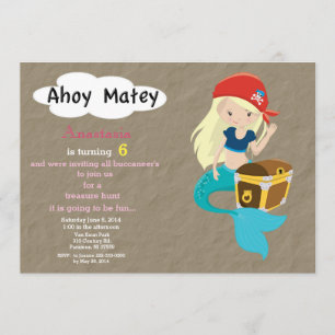 Mermaid Pirate Treasure Hunt Birthday Invitation Kaart