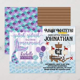 Mermaid Pirate verjaardagsfeestje uitnodiging