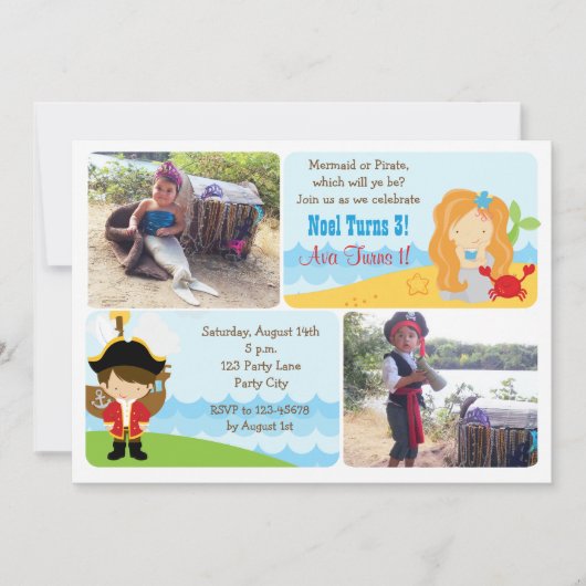 Mermaid Pirate verjaardagsuitnodigingen met foto Kaart (Voorkant)