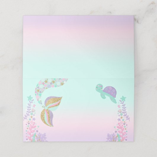 Mermaid Place Card Mermaid Tafelnummer Roze Goud Plaatskaartje (Buitenkant ongevouwen)