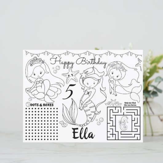 Mermaid Placemats, Mermaid activity Colour sheet (Staand voorkant)
