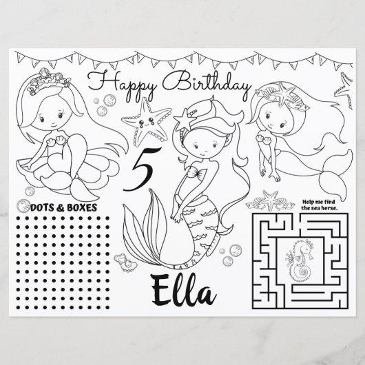 Mermaid Placemats, Mermaid activity Colour sheet (Voorkant)