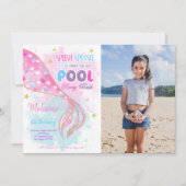 Mermaid & Pool kids uitnodiging met foto (Voorkant)