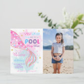 Mermaid & Pool kids uitnodiging met foto (Staand voorkant)