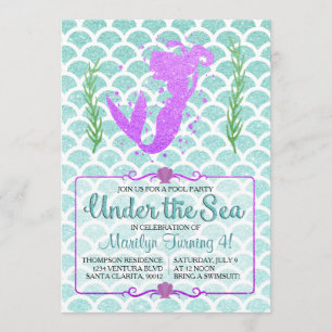 Mermaid Pool Party Birthday Invitation Kaart