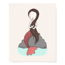 Mermaid Poster Cute Mermaid Nursery Art Girls Room