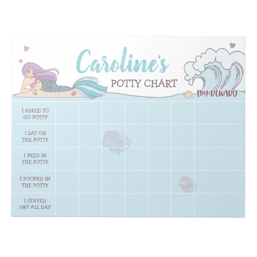 Mermaid Potty Chart Persoonlijke Naam & Taken Notitieblok (Voorkant)