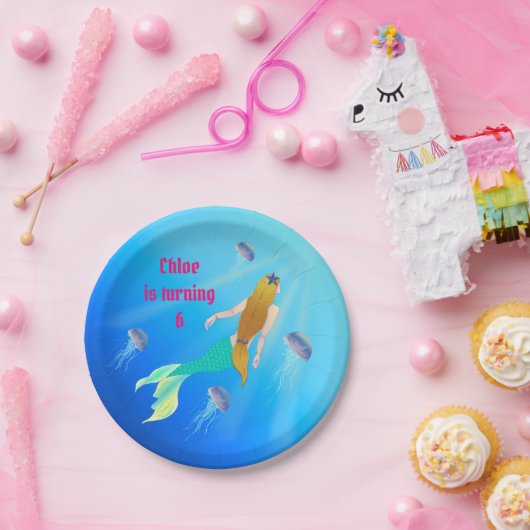 Mermaid Princess Birthday Party Personalized Papieren Bordje (Feest)